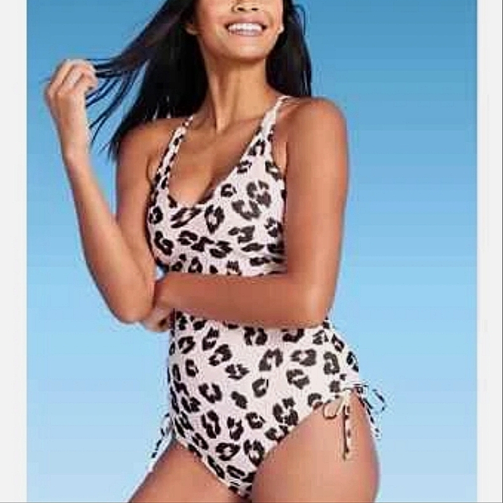 Kona Sol Women's Leopard Print One Piece Swimsuit Size XL